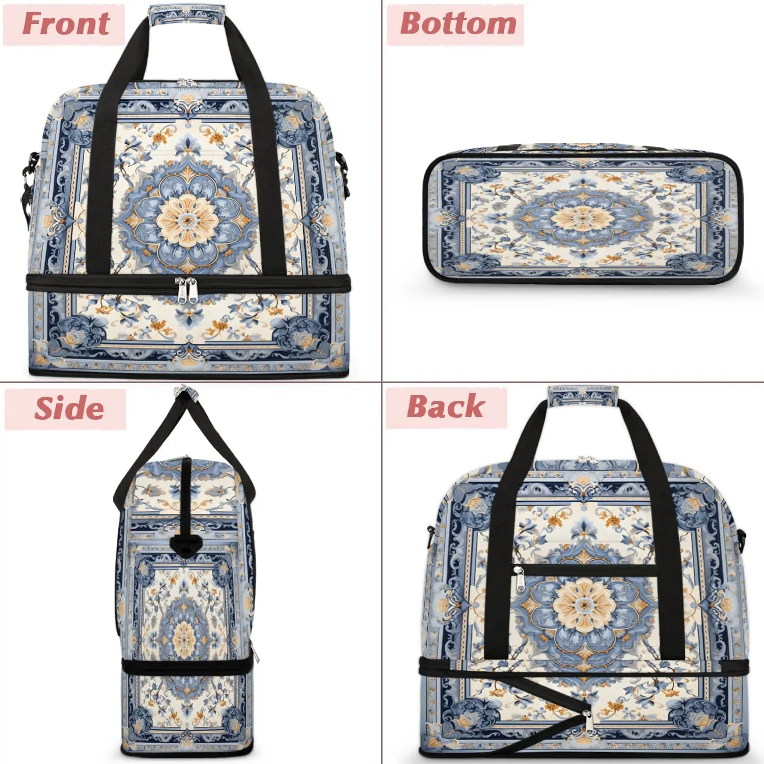 Abstract Flora Retro Prints Travel Duffle Bag, Collapsible Travel Bag Sports Gym Bag With Shoes Compartment Weekender Bag Overnight Bag For Women Men