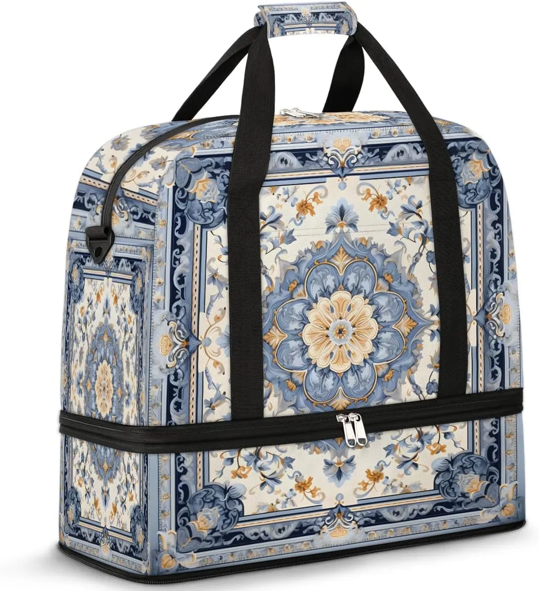 Abstract Flora Retro Prints Travel Duffle Bag, Collapsible Travel Bag Sports Gym Bag With Shoes Compartment Weekender Bag Overnight Bag For Women Men