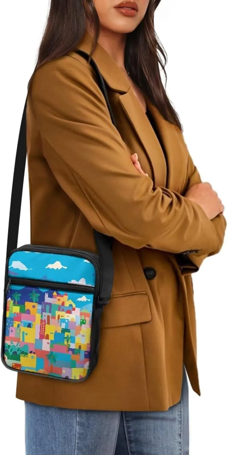 Abstract House Small Messenger Bag Versatile Crossbody Purse for Women Men Artists Painters for Traveling Shopping Exhibitions Lightweight Canvas Satchel Pouch Trendy College Student Essentials