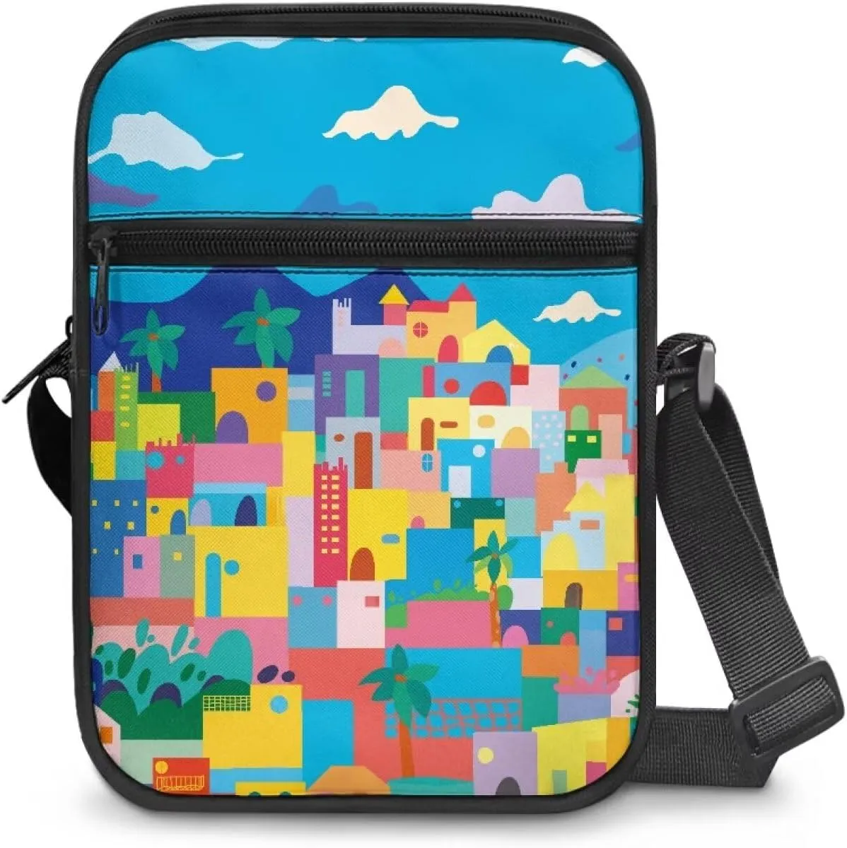 Abstract House Small Messenger Bag Versatile Crossbody Purse for Women Men Artists Painters for Traveling Shopping Exhibitions Lightweight Canvas Satchel Pouch Trendy College Student Essentials