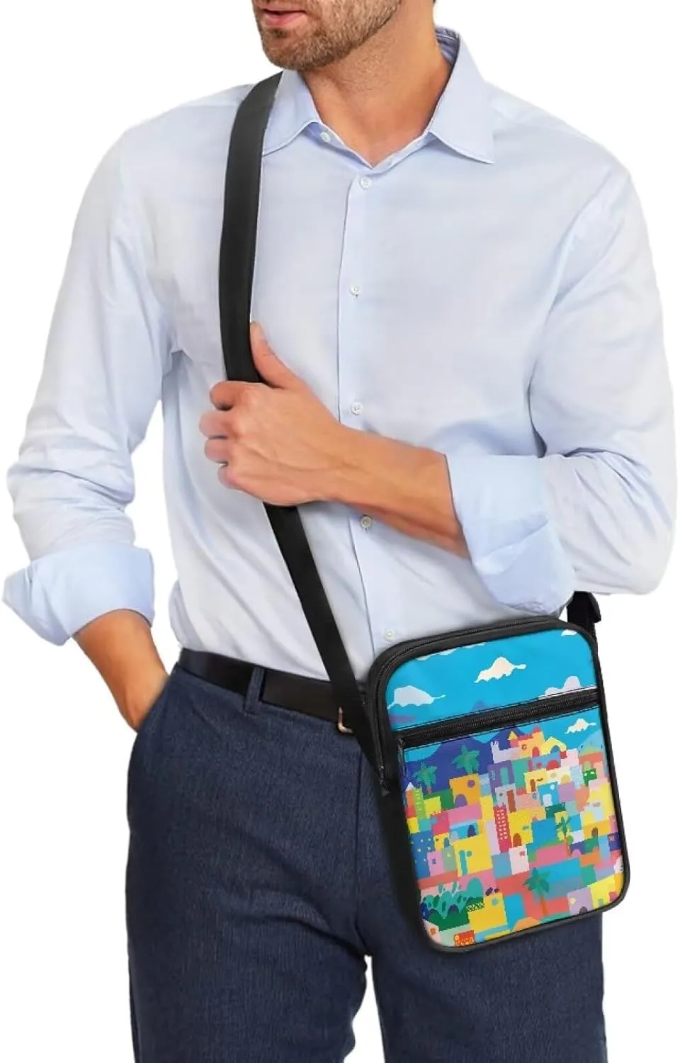 Abstract House Small Messenger Bag Versatile Crossbody Purse for Women Men Artists Painters for Traveling Shopping Exhibitions Lightweight Canvas Satchel Pouch Trendy College Student Essentials