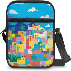 Abstract House Small Messenger Bag Versatile Crossbody Purse for Women Men Artists Painters for Traveling Shopping Exhibitions Lightweight Canvas Satchel Pouch Trendy College Student Essentials