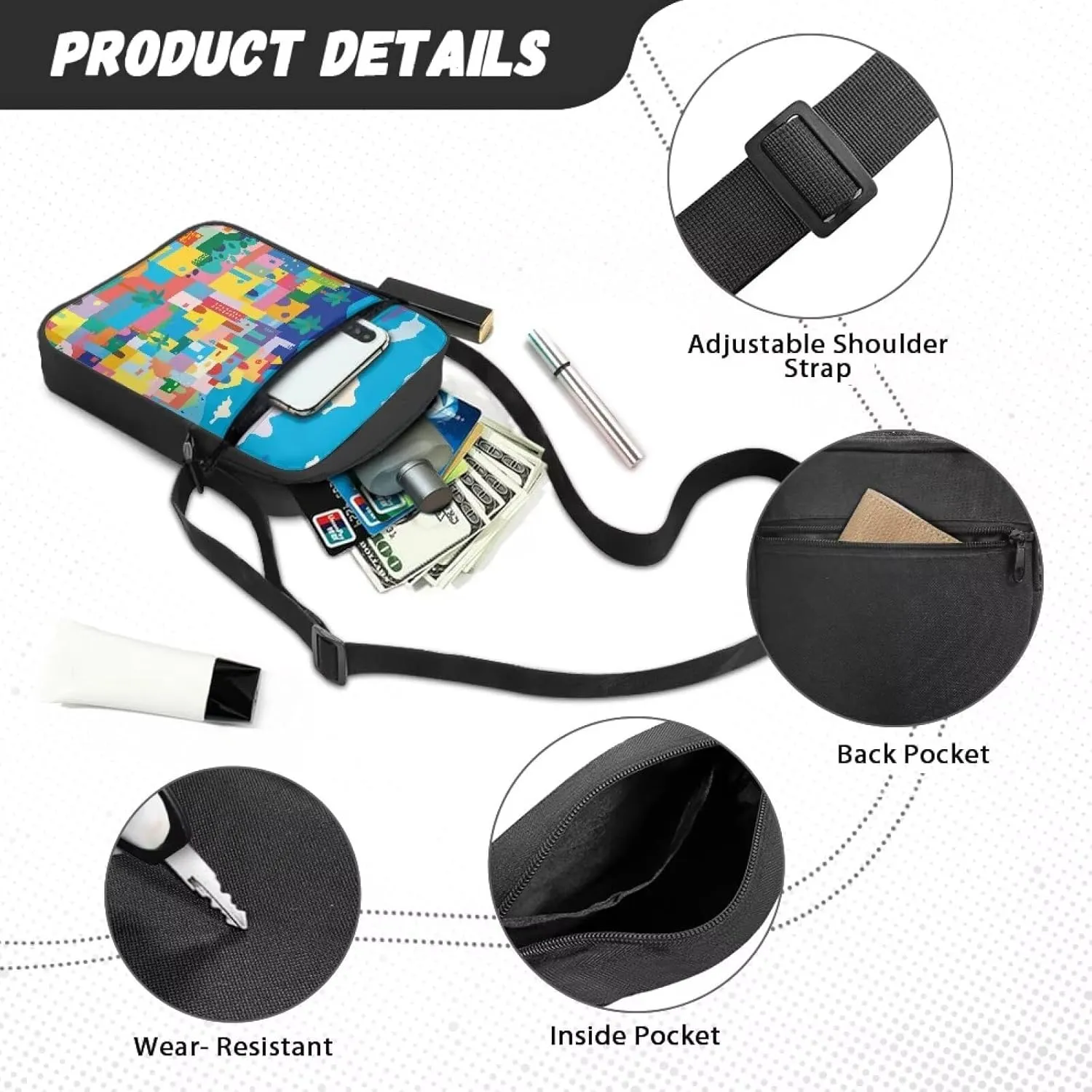 Abstract House Small Messenger Bag Versatile Crossbody Purse for Women Men Artists Painters for Traveling Shopping Exhibitions Lightweight Canvas Satchel Pouch Trendy College Student Essentials
