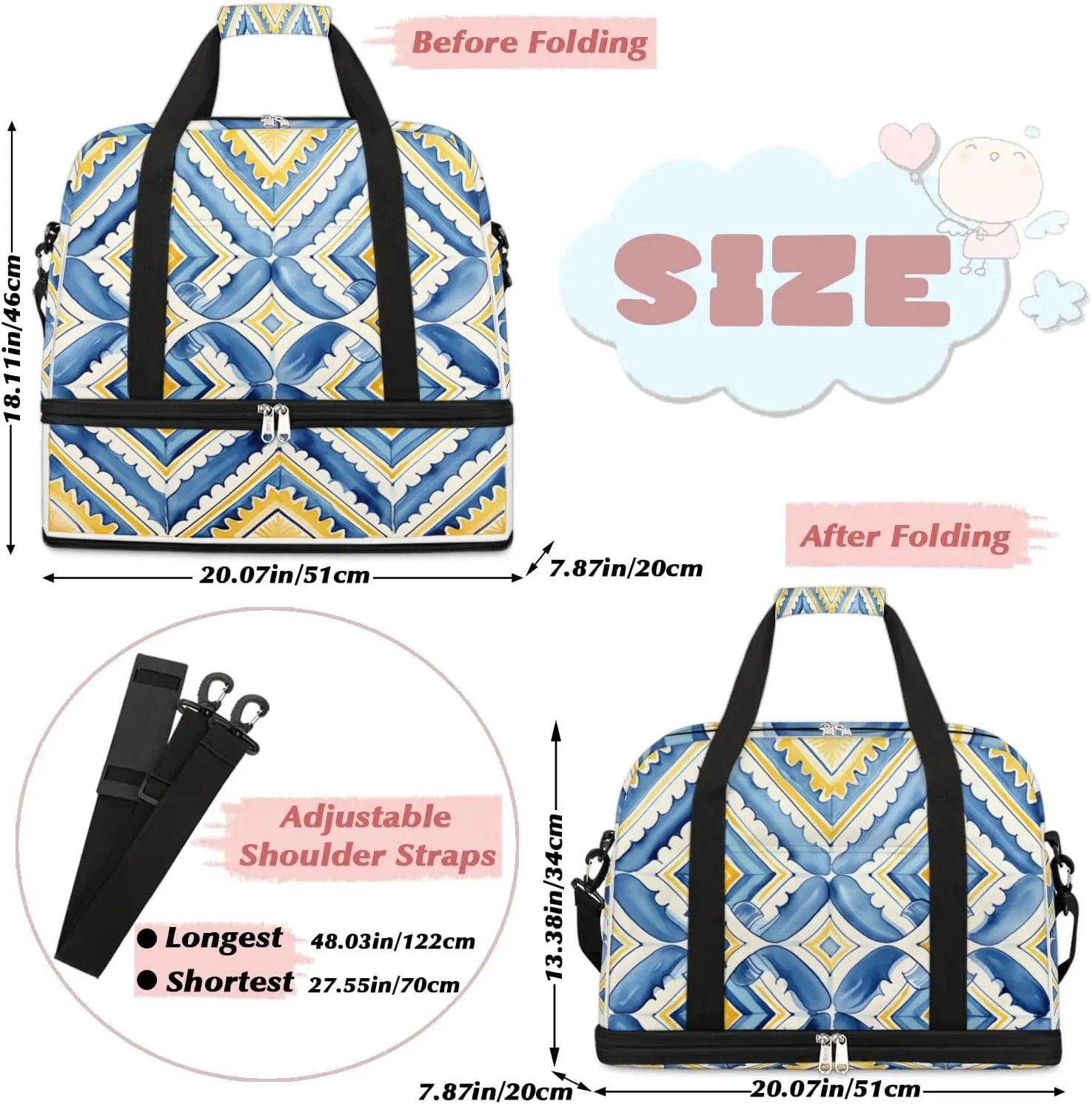 Abstract Patterns Boho Flora Travel Duffle Bag, Collapsible Travel Bag Sports Gym Bag With Shoes Compartment Weekender Bag Overnight Bag For Women Men