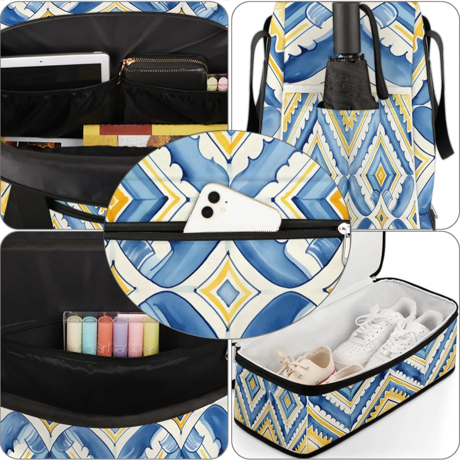 Abstract Patterns Boho Flora Travel Duffle Bag, Collapsible Travel Bag Sports Gym Bag With Shoes Compartment Weekender Bag Overnight Bag For Women Men
