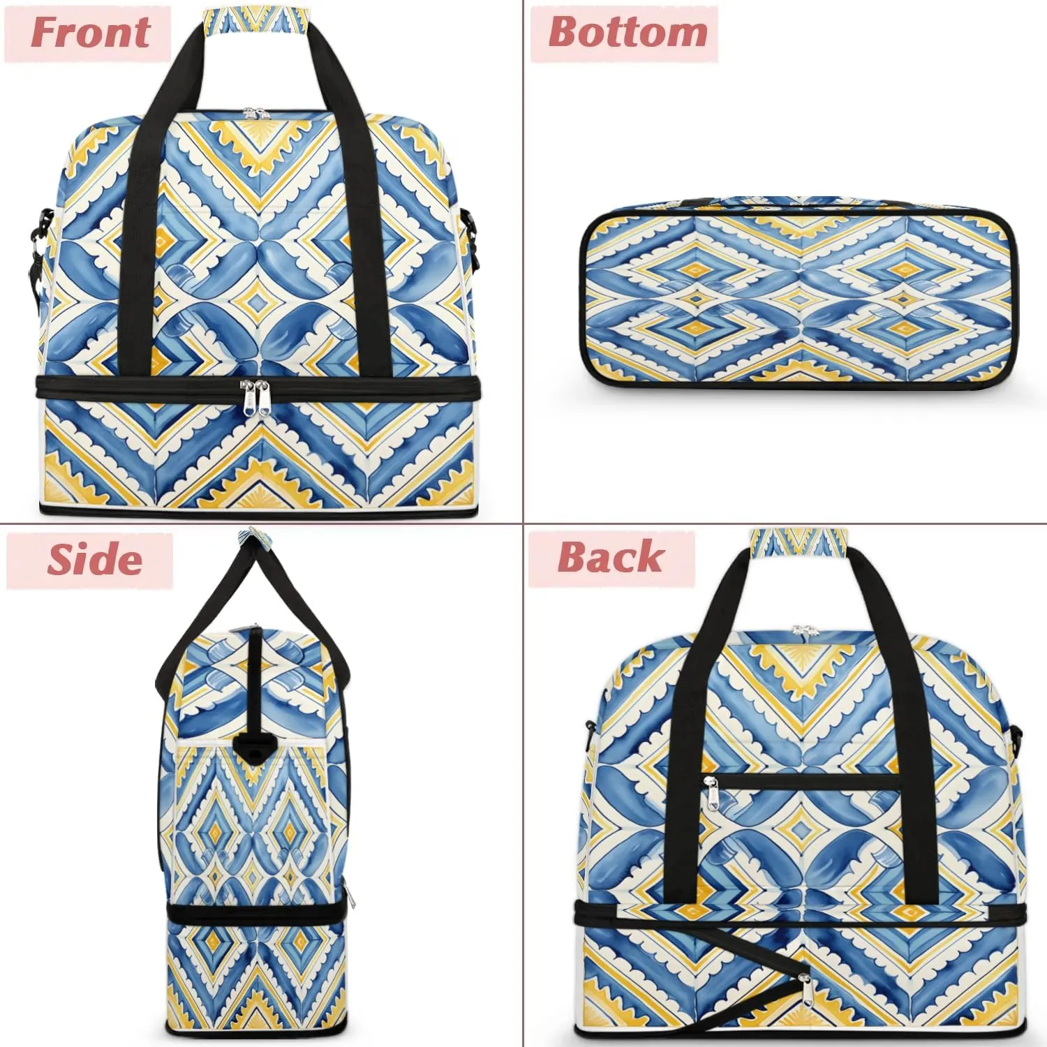 Abstract Patterns Boho Flora Travel Duffle Bag, Collapsible Travel Bag Sports Gym Bag With Shoes Compartment Weekender Bag Overnight Bag For Women Men