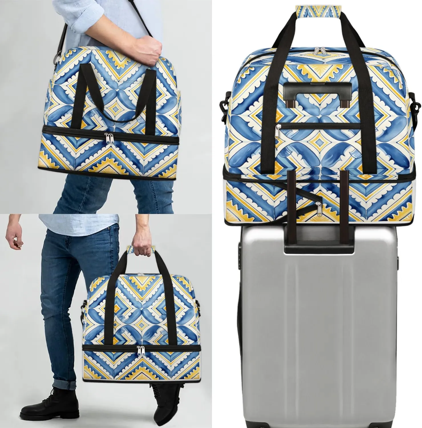 Abstract Patterns Boho Flora Travel Duffle Bag, Collapsible Travel Bag Sports Gym Bag With Shoes Compartment Weekender Bag Overnight Bag For Women Men