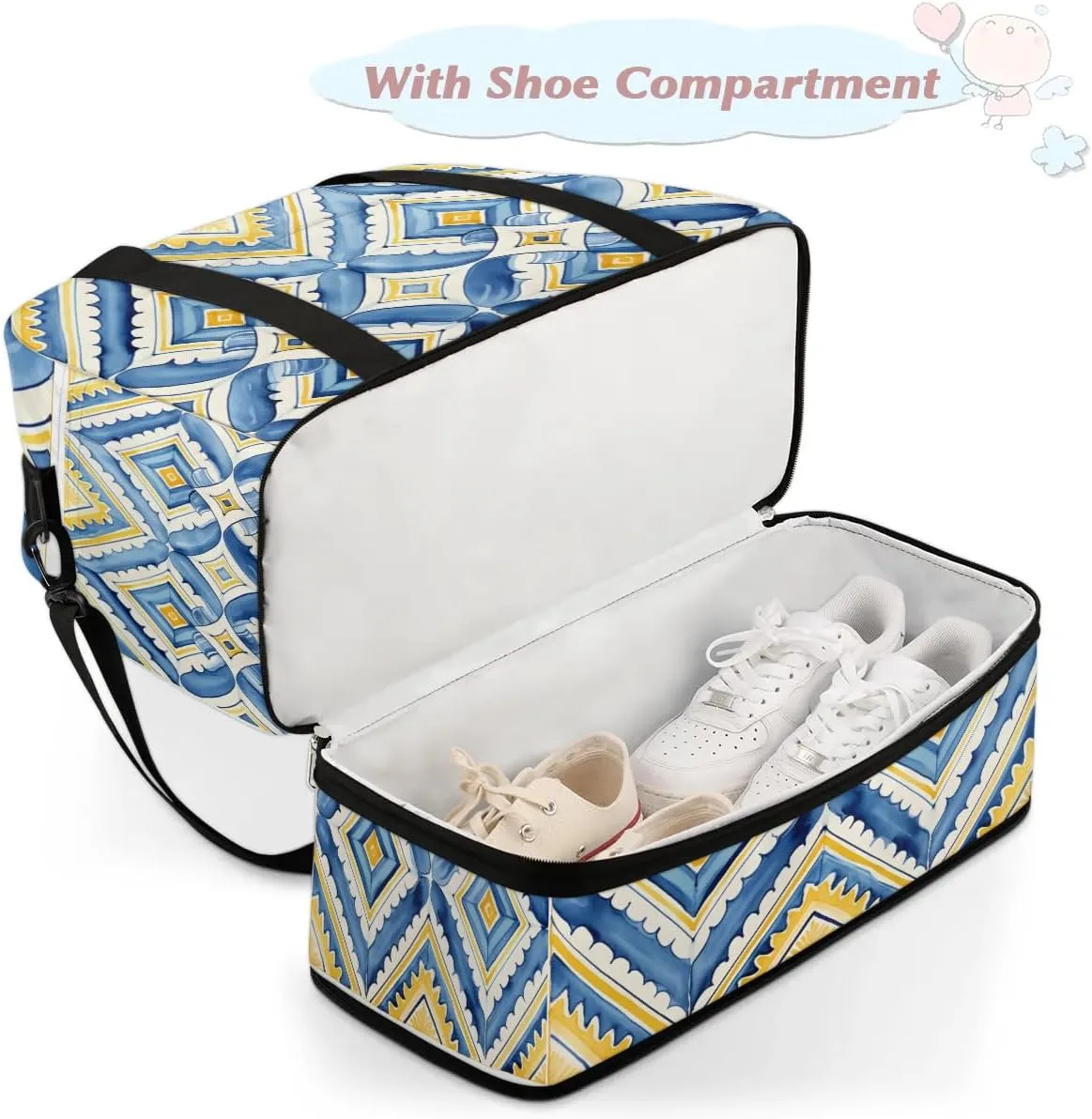 Abstract Patterns Boho Flora Travel Duffle Bag, Collapsible Travel Bag Sports Gym Bag With Shoes Compartment Weekender Bag Overnight Bag For Women Men