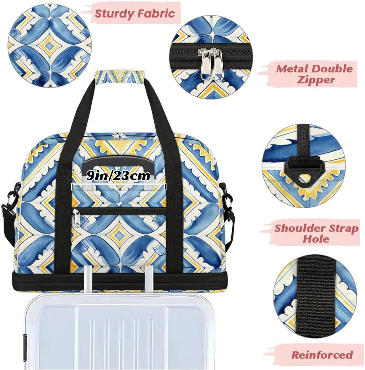 Abstract Patterns Boho Flora Travel Duffle Bag, Collapsible Travel Bag Sports Gym Bag With Shoes Compartment Weekender Bag Overnight Bag For Women Men