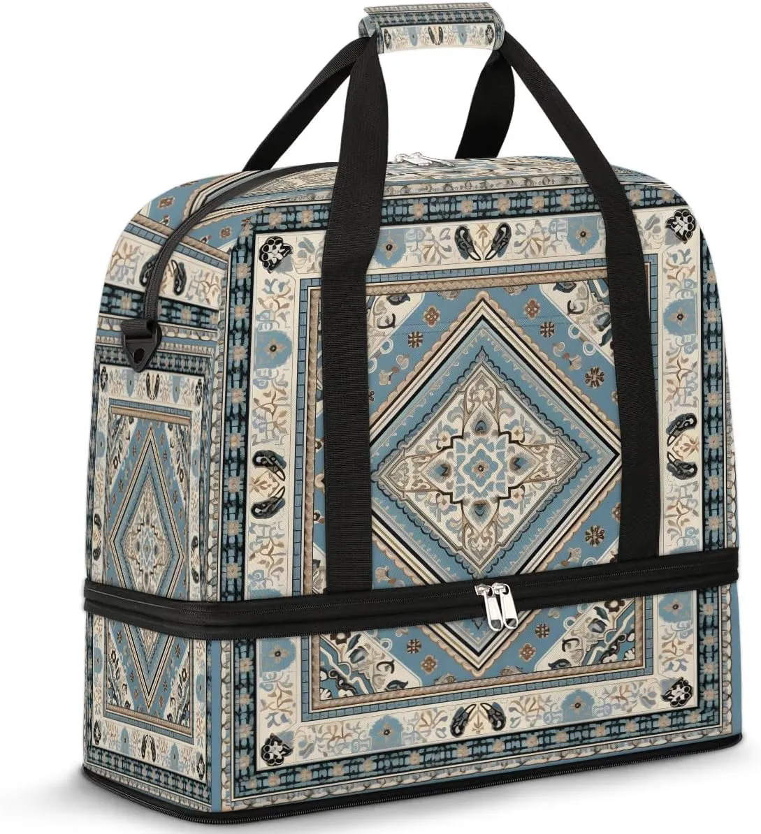 Abstract Printing Boho Flora Travel Duffle Bag, Collapsible Travel Bag Sports Gym Bag With Shoes Compartment Weekender Bag Overnight Bag For Women Men