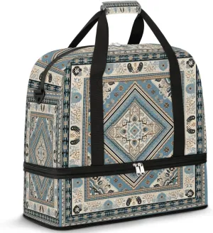 Abstract Printing Boho Flora Travel Duffle Bag, Collapsible Travel Bag Sports Gym Bag With Shoes Compartment Weekender Bag Overnight Bag For Women Men