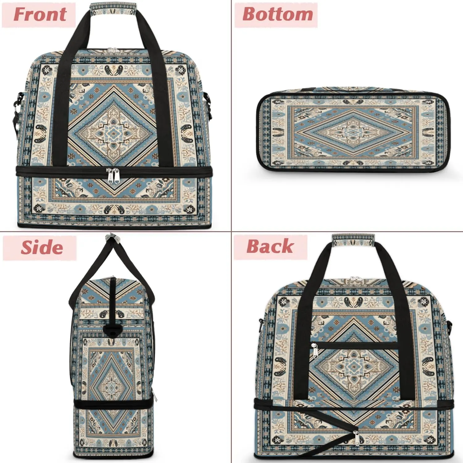 Abstract Printing Boho Flora Travel Duffle Bag, Collapsible Travel Bag Sports Gym Bag With Shoes Compartment Weekender Bag Overnight Bag For Women Men