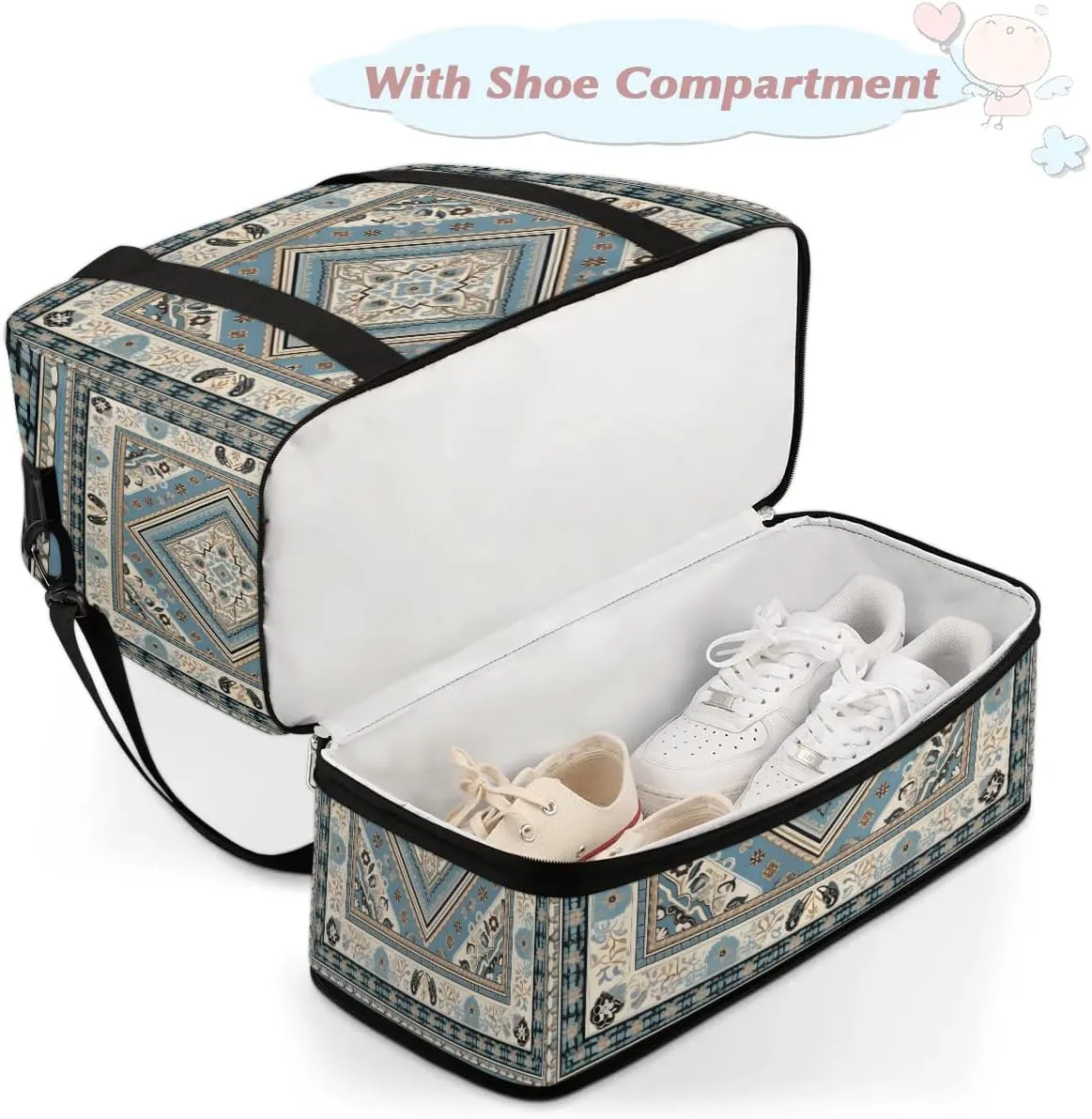 Abstract Printing Boho Flora Travel Duffle Bag, Collapsible Travel Bag Sports Gym Bag With Shoes Compartment Weekender Bag Overnight Bag For Women Men