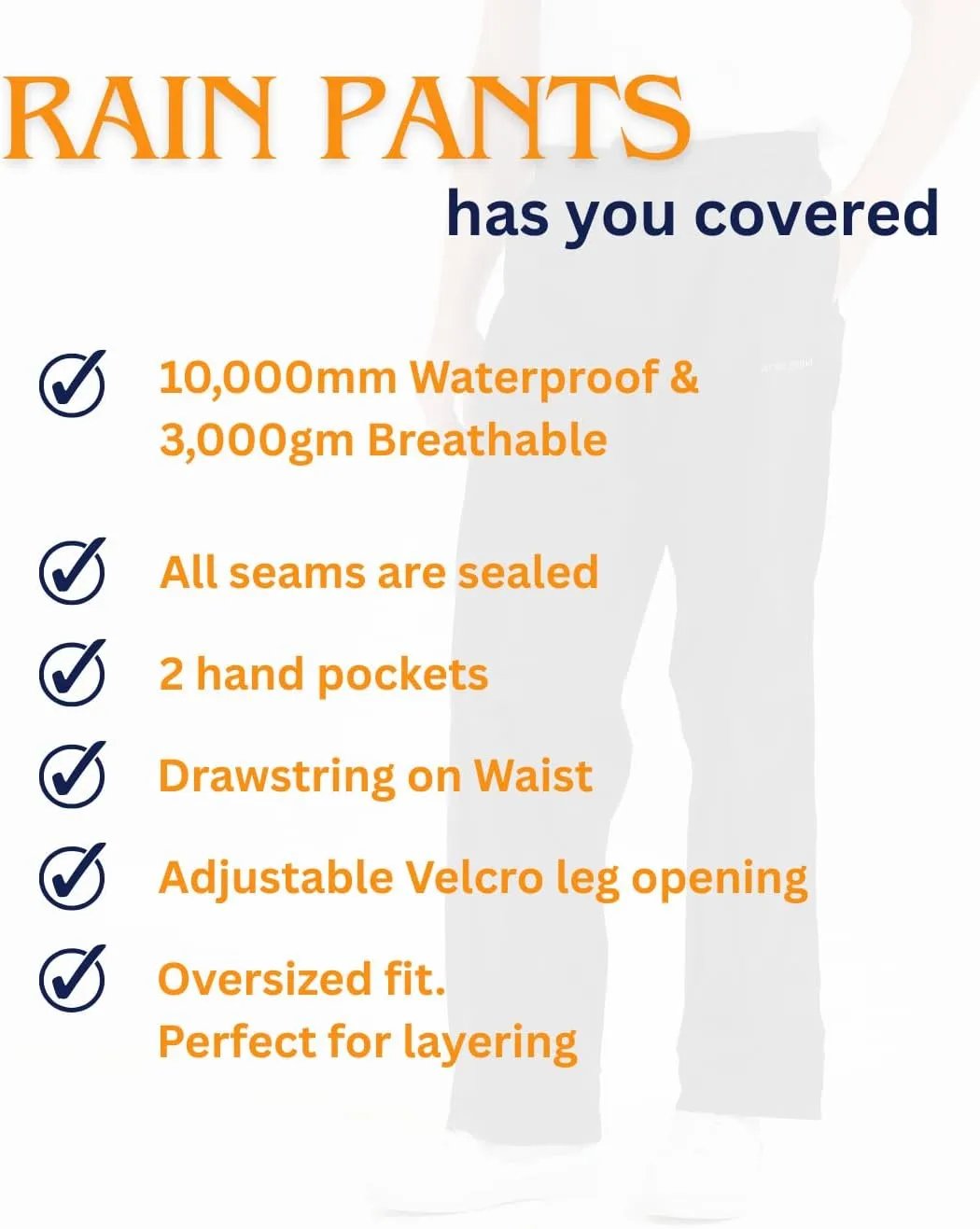 Acme Projects Rain Pants, 100% Waterproof, Breathable, Taped Seam, 10000mm/3000gm for Hiking Golfing Fishing