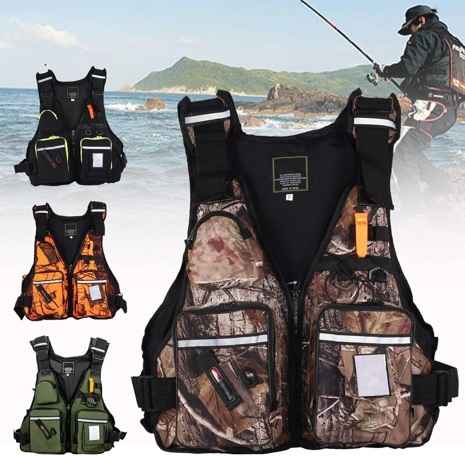 Adjustable Fishing Jackets with Multi-Pockets and Reflective Stripe for Paddle Boarding Kayaking Snorkel
