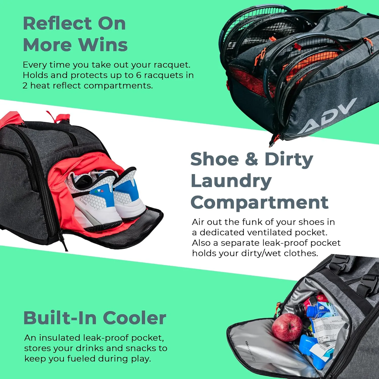 ADV Pro Tennis Bag V3 - Game-Changing Tennis Racquet Bag, Tennis Racket Bag & Tennis Backpack with Cooler, Sweat & Shoe Compartment, and Unmatched Organization, Designed for Men and Women