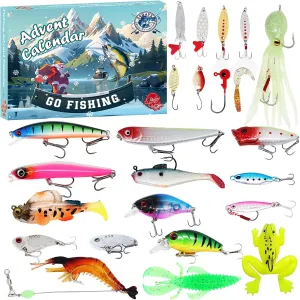 Advent Calendar 2025 Fishing Lure - 24 Days Christmas Countdown Fish Tackle Set for Adult Man Teen Boys- Xmas Surprise Fish Bait Gift for Father Grandpa Brother Boyfriend