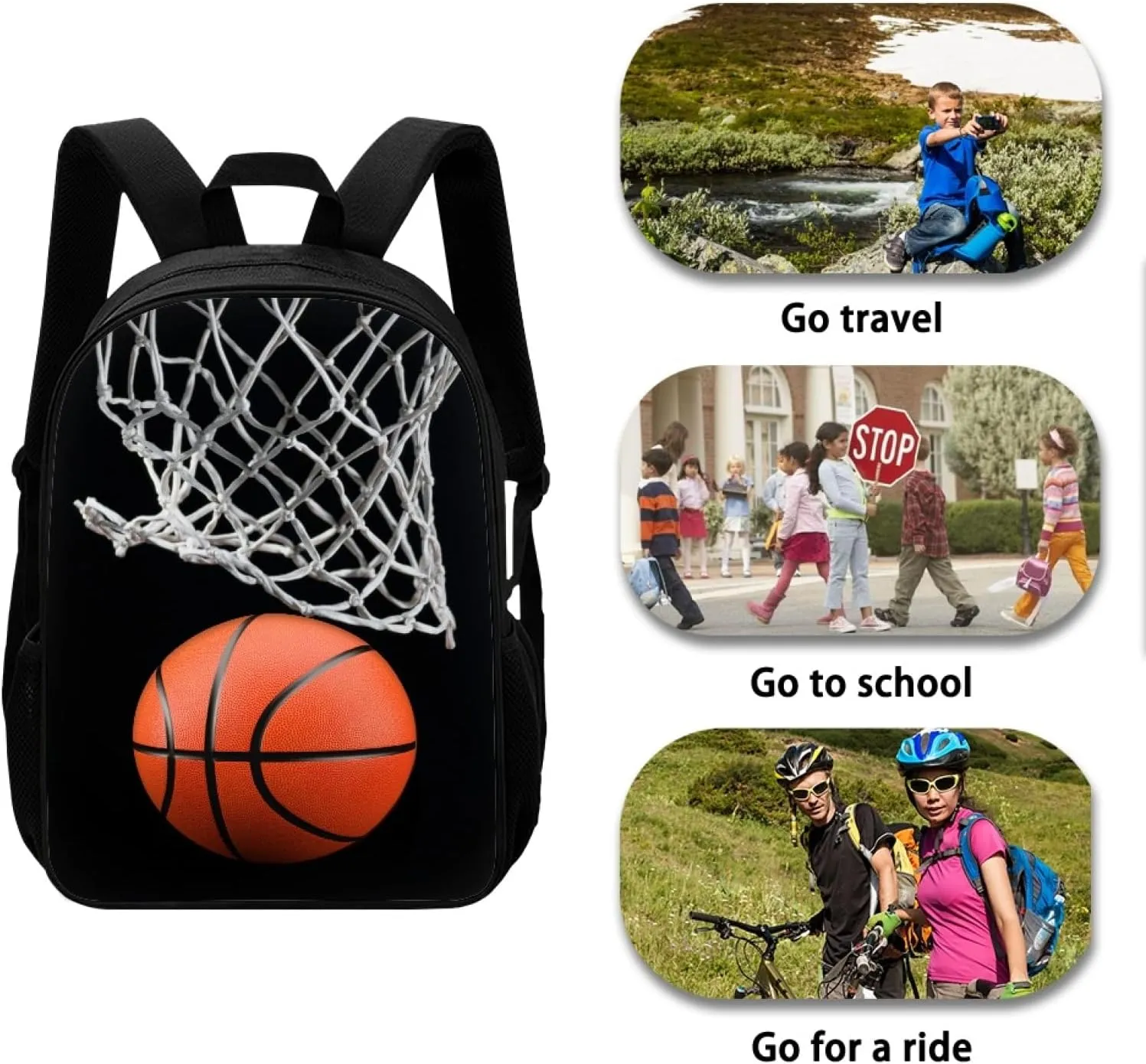 AFPANQZ Basketball Print Backpack for Teenagers 17 Inches Bookbags Slim Lightweight Schoolbags for High School Casual Daypack Rucksack