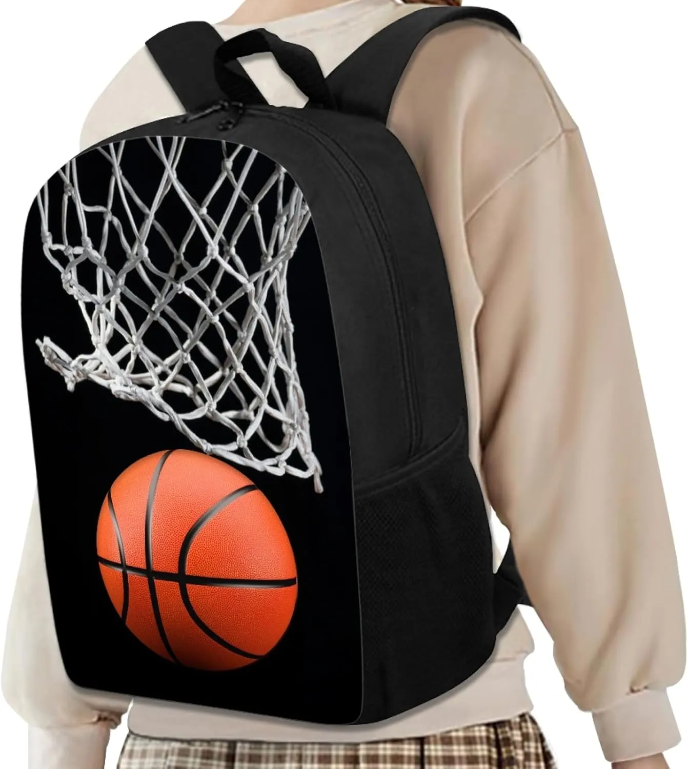 AFPANQZ Basketball Print Backpack for Teenagers 17 Inches Bookbags Slim Lightweight Schoolbags for High School Casual Daypack Rucksack