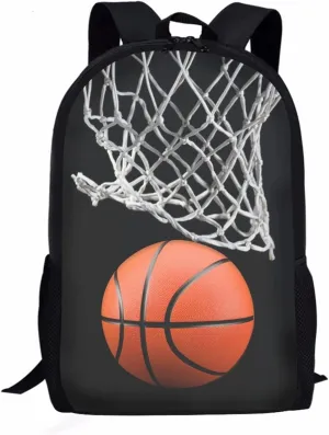 AFPANQZ Basketball Print Backpack for Teenagers 17 Inches Bookbags Slim Lightweight Schoolbags for High School Casual Daypack Rucksack