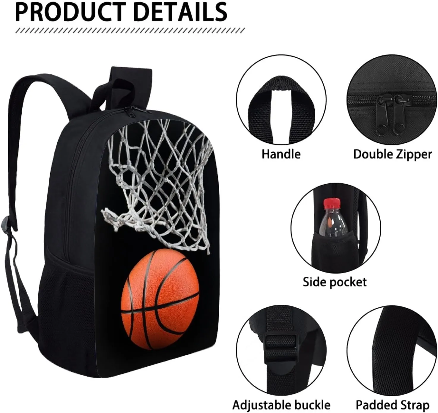 AFPANQZ Basketball Print Backpack for Teenagers 17 Inches Bookbags Slim Lightweight Schoolbags for High School Casual Daypack Rucksack