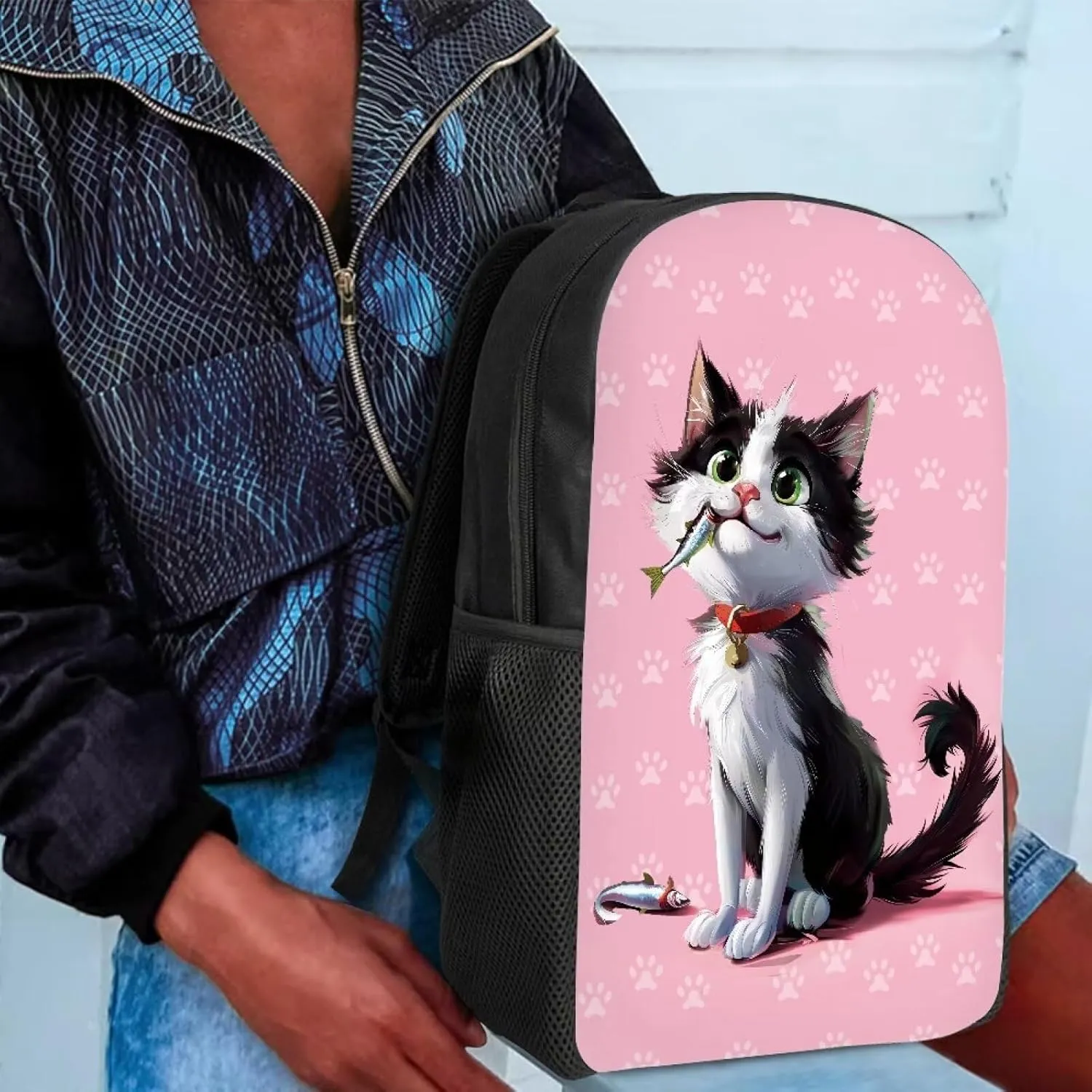 AFPANQZ Cartoon Cat Schoolbag Kids Backpack 17inch School Bags Storage Bag Bookbag Organizer Shoulder Bags Lightweight School Supplies Satchel Big Capacity Organizer Daypack