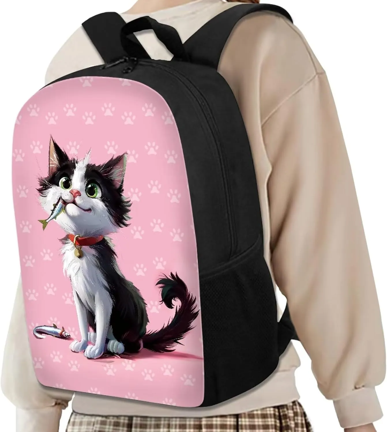 AFPANQZ Cartoon Cat Schoolbag Kids Backpack 17inch School Bags Storage Bag Bookbag Organizer Shoulder Bags Lightweight School Supplies Satchel Big Capacity Organizer Daypack