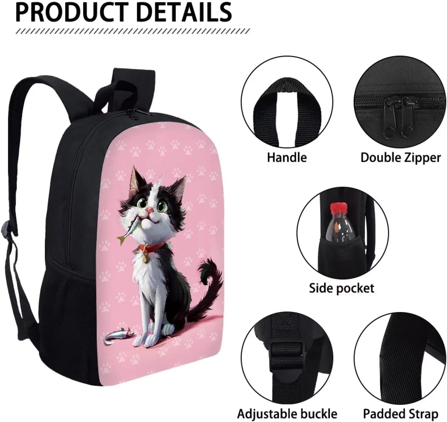 AFPANQZ Cartoon Cat Schoolbag Kids Backpack 17inch School Bags Storage Bag Bookbag Organizer Shoulder Bags Lightweight School Supplies Satchel Big Capacity Organizer Daypack
