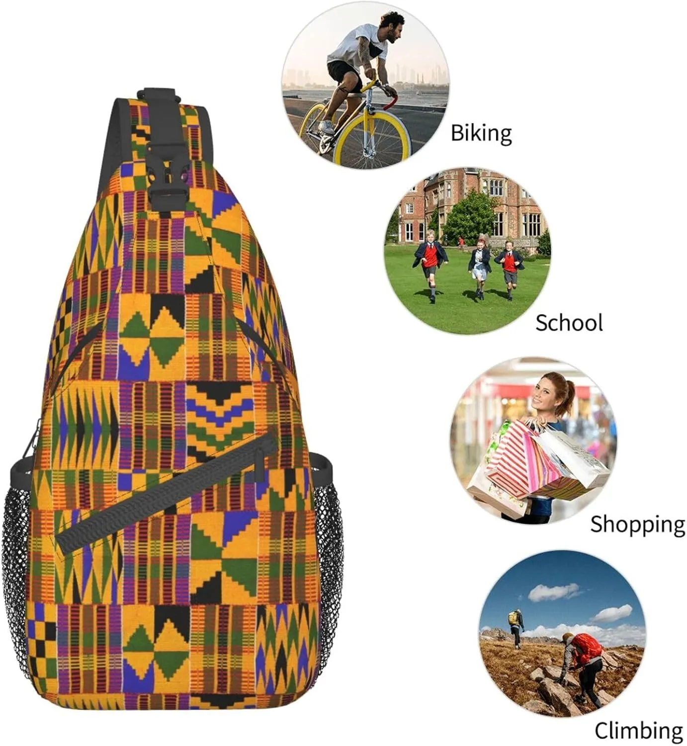 African Art Shoulder Bag African Sling Backpack Daypack Casual Backpack African Ethnic Hiking Bag Backpack Bag