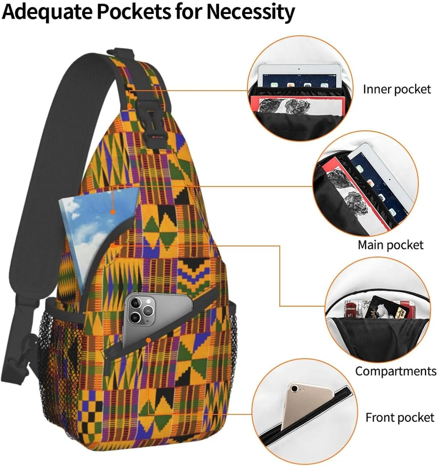 African Art Shoulder Bag African Sling Backpack Daypack Casual Backpack African Ethnic Hiking Bag Backpack Bag