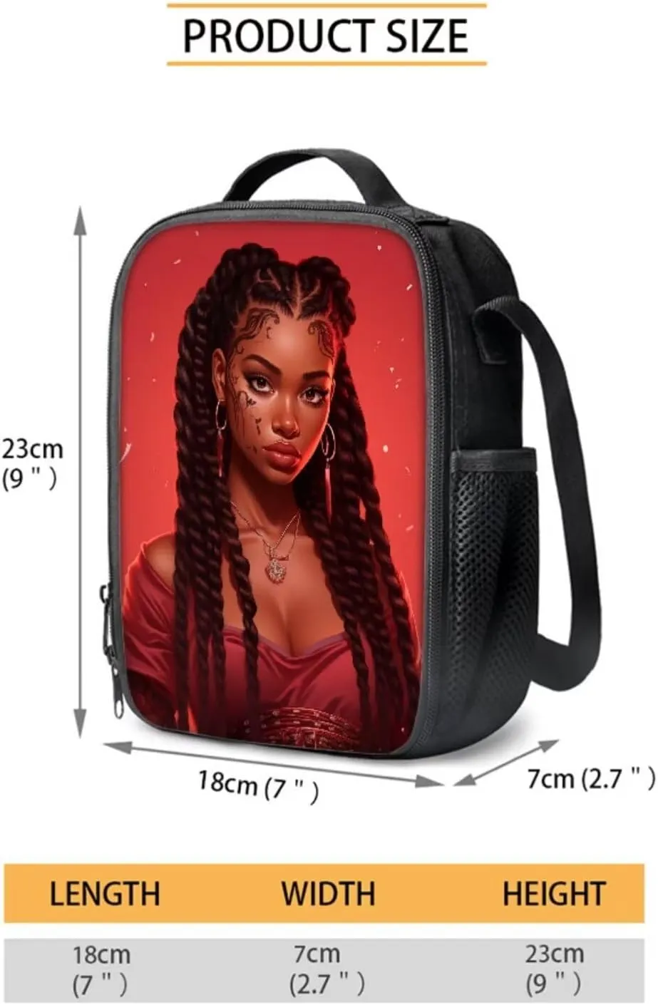 African Girl Art Design Backpack Set, Children's Travel Bookbag Schoolbag Backpacks Rucksack for Laptop Computer Tablet Lunch Tote Bag Pen Case Water Bottle Cover Cup Accessories, Red