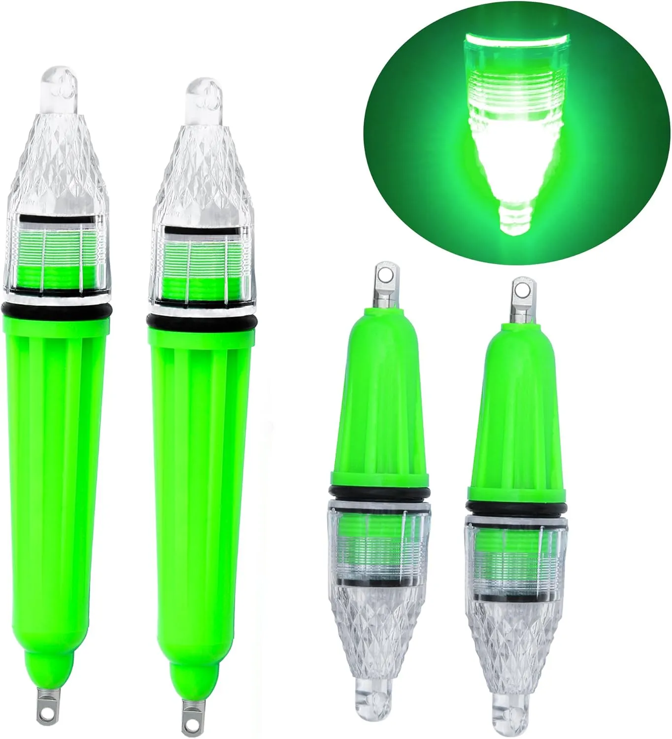 AGOOL Underwater Fishing Light, 4pcs Deep Drop Fishing Light Waterproof Flashing LED Night Fishing Light Attractive Light Green Light Bait Lure Lamp Fishing Bait Lure 5 Colors 6.7 inch 4.7 inch