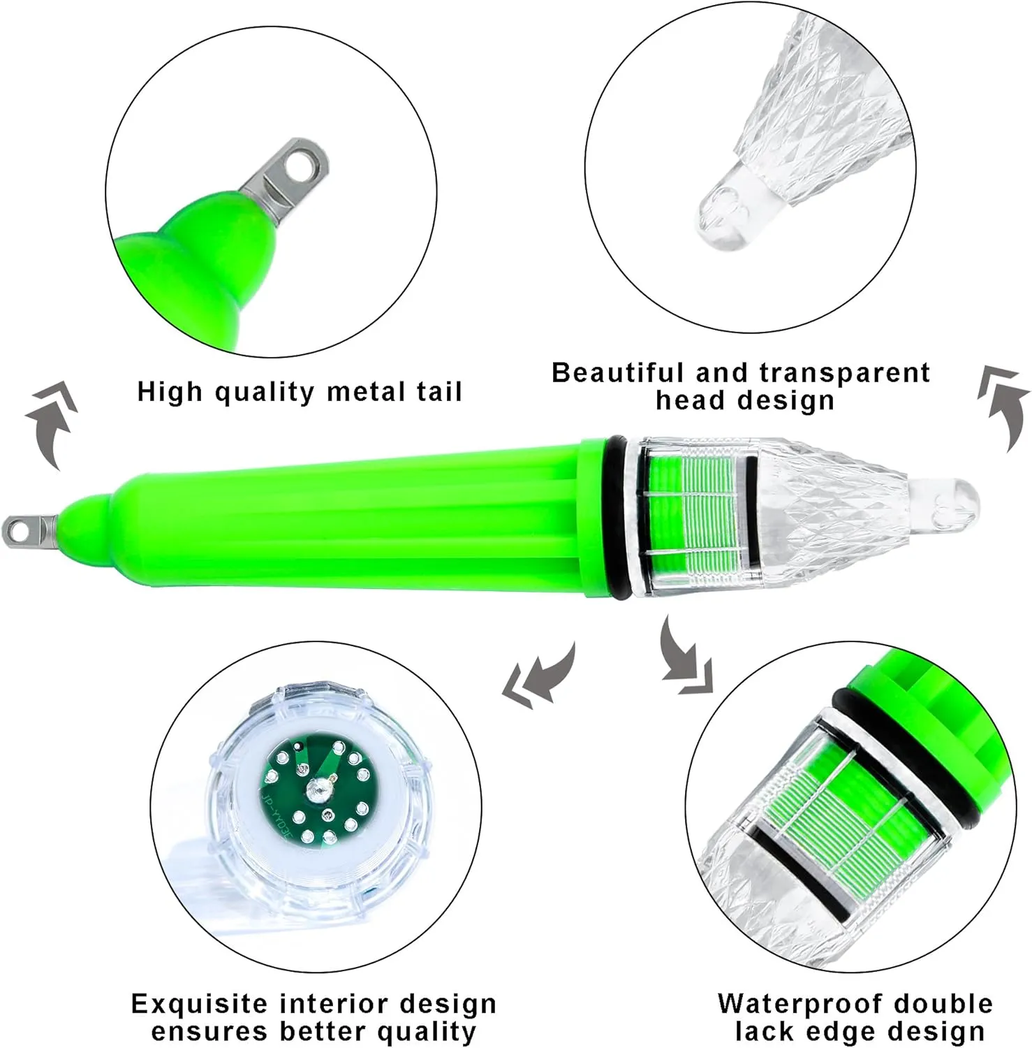 AGOOL Underwater Fishing Light, 4pcs Deep Drop Fishing Light Waterproof Flashing LED Night Fishing Light Attractive Light Green Light Bait Lure Lamp Fishing Bait Lure 5 Colors 6.7 inch 4.7 inch