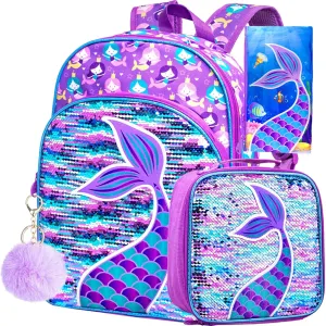 AGSDON 3PCS Backpacks for Kids, 16" Little Kid Preschool School Bookbag and Lunch Box - Unicorn/Mermaid/Flamingo/Dinosaur