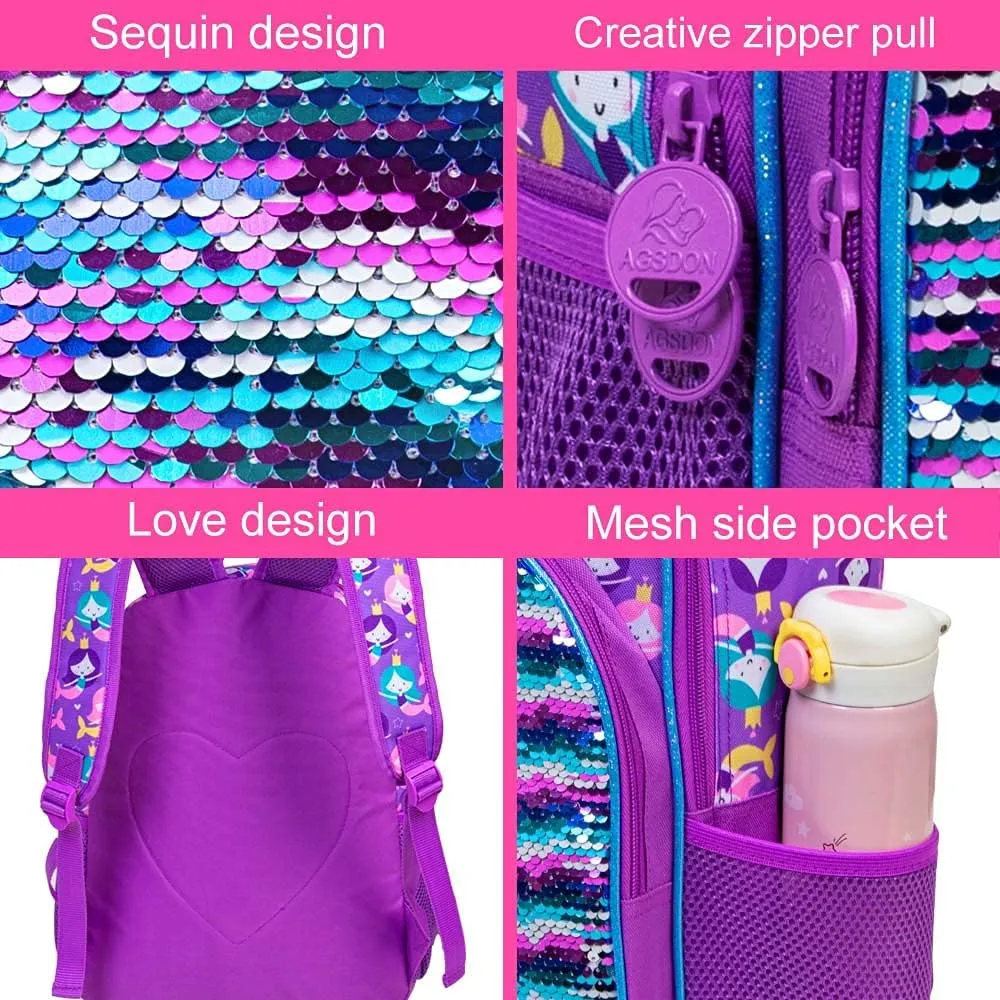 AGSDON 3PCS Backpacks for Kids, 16" Little Kid Preschool School Bookbag and Lunch Box - Unicorn/Mermaid/Flamingo/Dinosaur