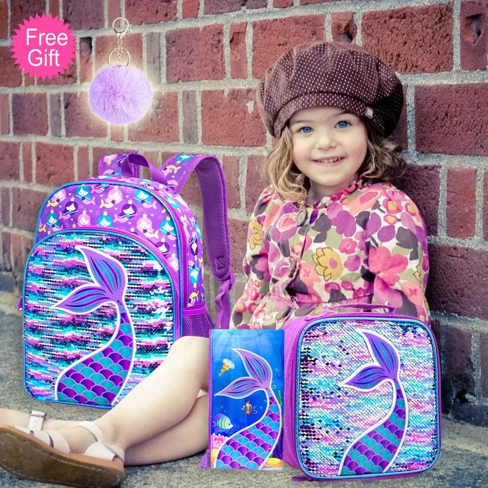 AGSDON 3PCS Backpacks for Kids, 16" Little Kid Preschool School Bookbag and Lunch Box - Unicorn/Mermaid/Flamingo/Dinosaur