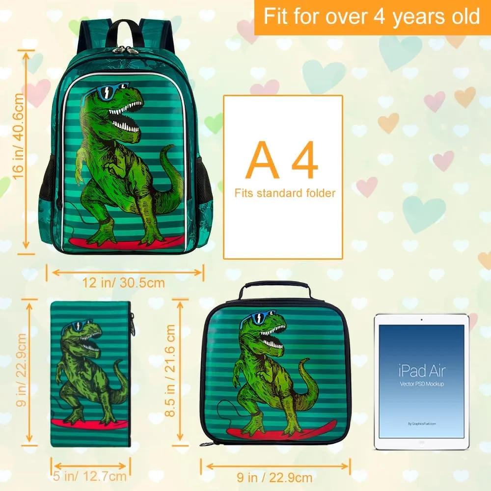 AGSDON 3PCS Backpacks for Kids, 16" Little Kid Preschool School Bookbag and Lunch Box - Unicorn/Mermaid/Flamingo/Dinosaur