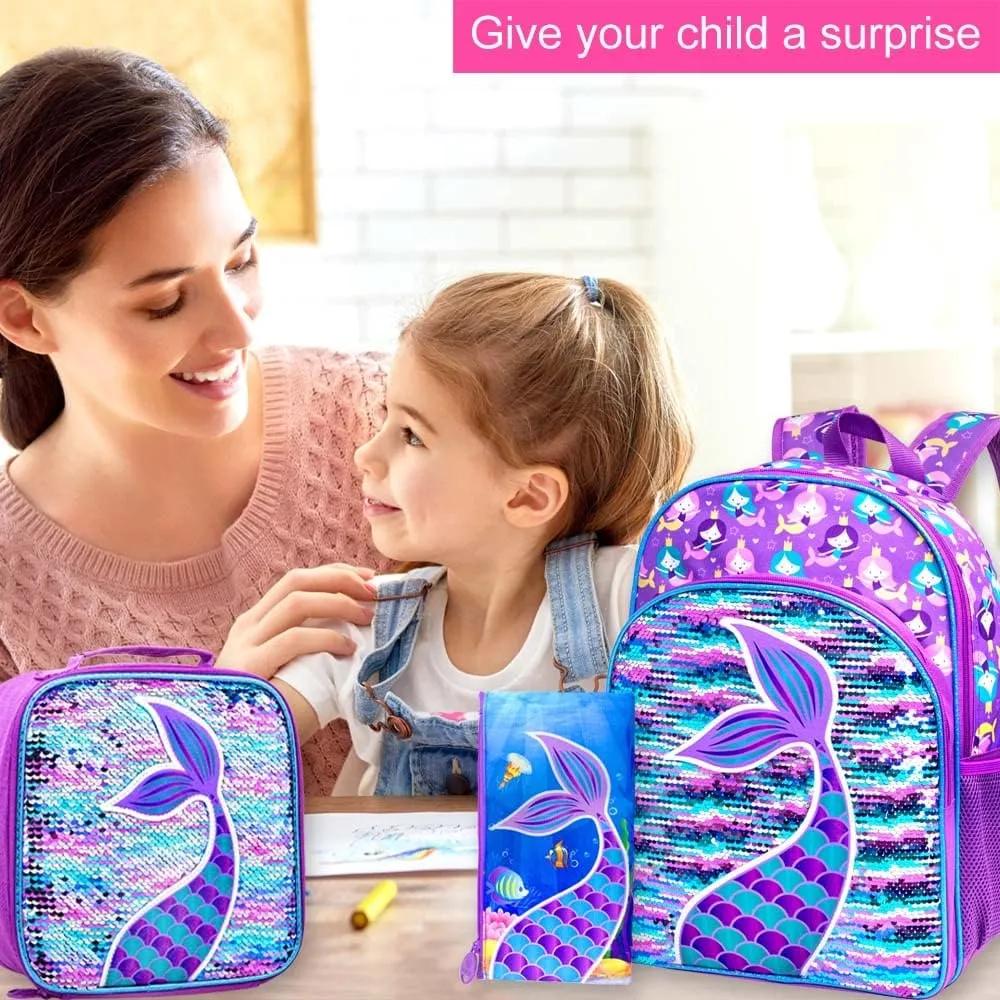 AGSDON 3PCS Backpacks for Kids, 16" Little Kid Preschool School Bookbag and Lunch Box - Unicorn/Mermaid/Flamingo/Dinosaur