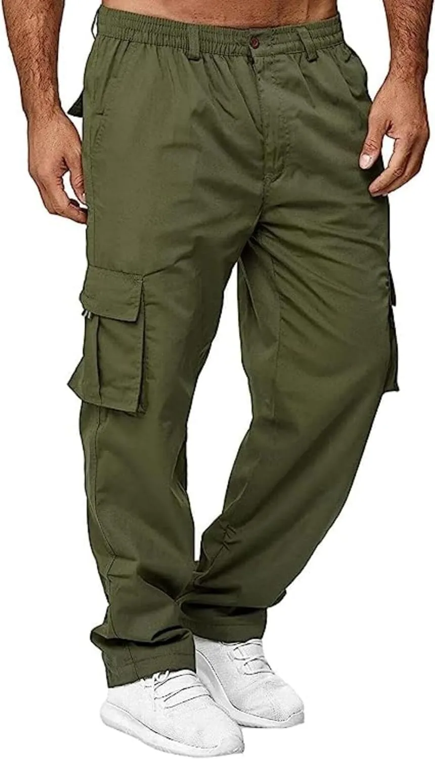 AIFARLD Men's Cargo Pants with Pockets Cotton Hiking Sweatpants Casual Athletic Jogger Sports Outdoor Trousers Relaxed Fit