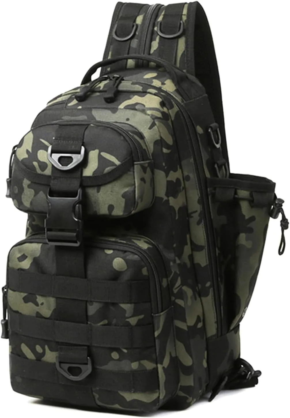 aiGear Fishing Backpack with Rod Holder, Water-Resistant Multi-Pocket Shoulder & Crossbody Storage Bag, Ideal for Saltwater & Freshwater Fishing, Hiking, Camping