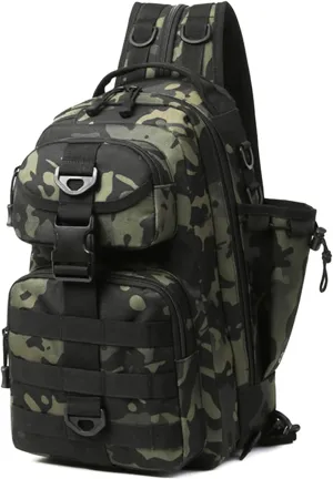 aiGear Fishing Backpack with Rod Holder, Water-Resistant Multi-Pocket Shoulder & Crossbody Storage Bag, Ideal for Saltwater & Freshwater Fishing, Hiking, Camping