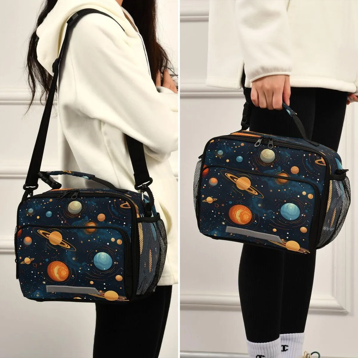 ALAZA Galaxy Nebula Solar System Space Lunch Bag Reusable Insulated Cooler Lunch Tote Bag with Adjustable Shoulder Strap for Boys Girls Travel Picnic