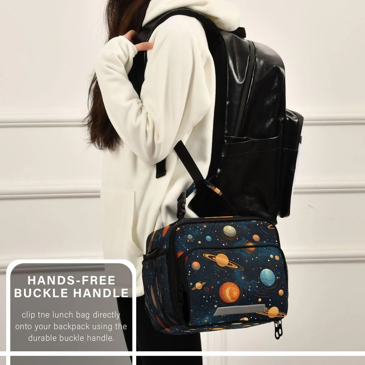 ALAZA Galaxy Nebula Solar System Space Lunch Bag Reusable Insulated Cooler Lunch Tote Bag with Adjustable Shoulder Strap for Boys Girls Travel Picnic