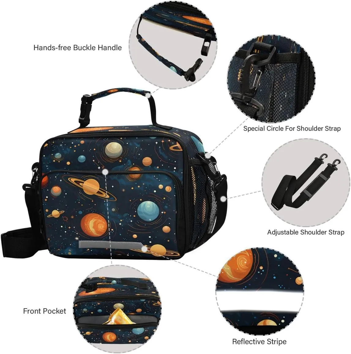 ALAZA Galaxy Nebula Solar System Space Lunch Bag Reusable Insulated Cooler Lunch Tote Bag with Adjustable Shoulder Strap for Boys Girls Travel Picnic