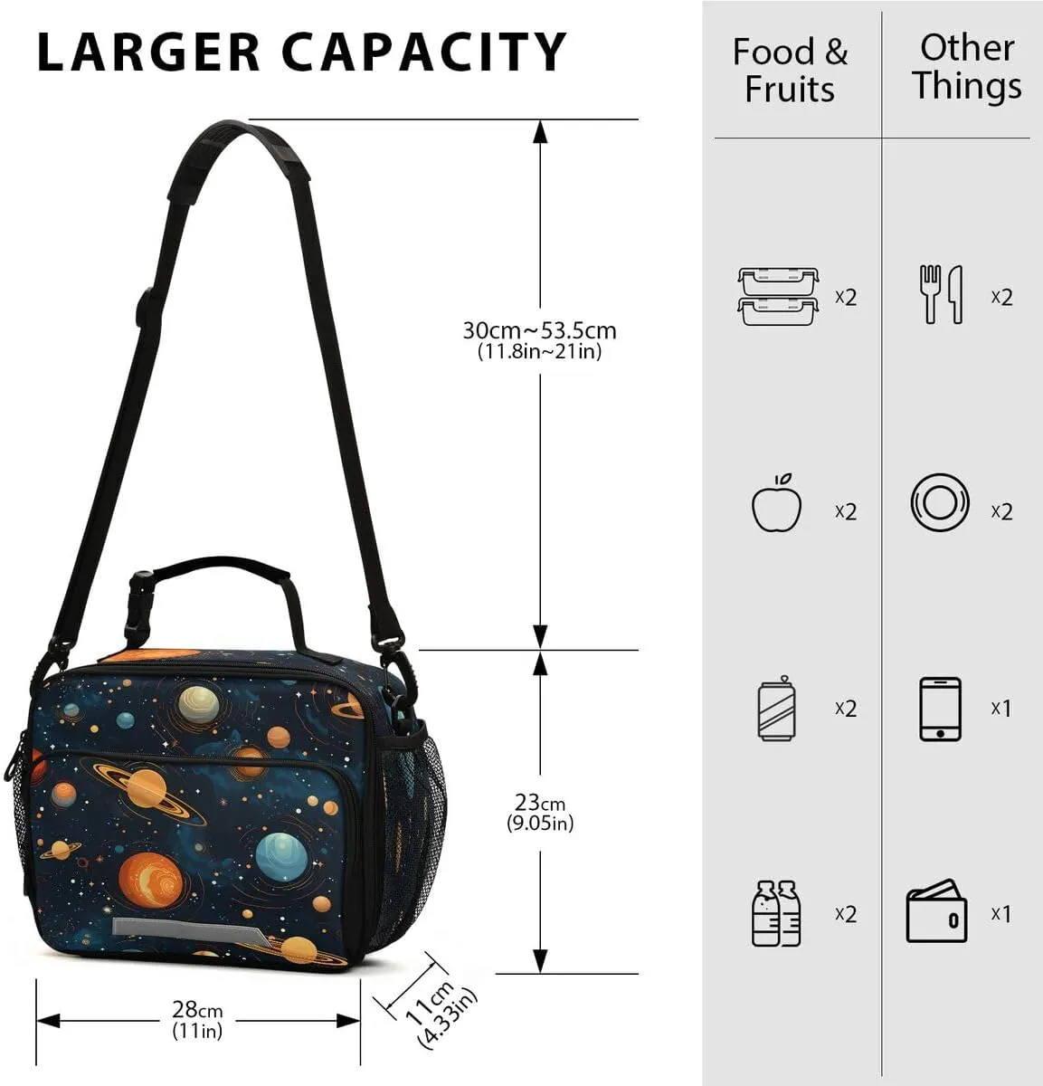ALAZA Galaxy Nebula Solar System Space Lunch Bag Reusable Insulated Cooler Lunch Tote Bag with Adjustable Shoulder Strap for Boys Girls Travel Picnic