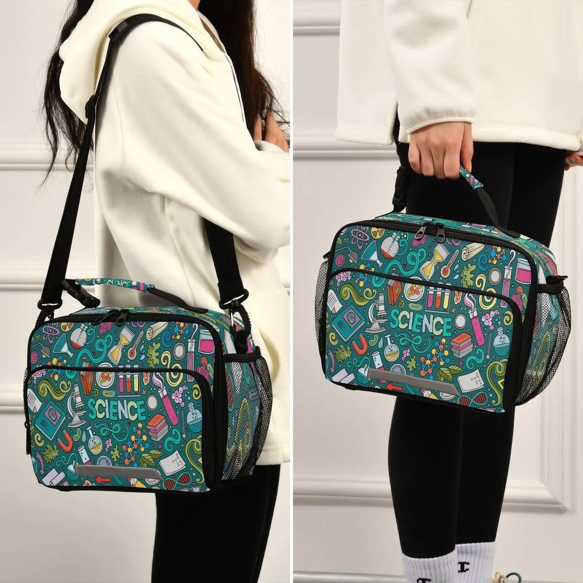 ALAZA Science Theme Chemistry Lunch Bag Reusable Insulated Cooler Lunch Box Tote Bag with Adjustable Shoulder Strap for Boys Girls Travel Picnic