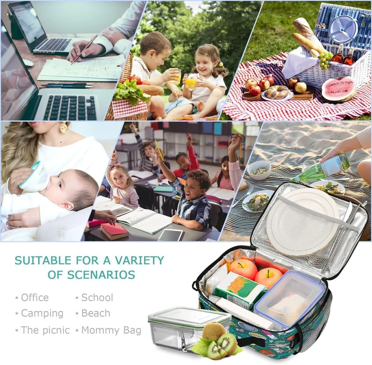 ALAZA Science Theme Chemistry Lunch Bag Reusable Insulated Cooler Lunch Box Tote Bag with Adjustable Shoulder Strap for Boys Girls Travel Picnic