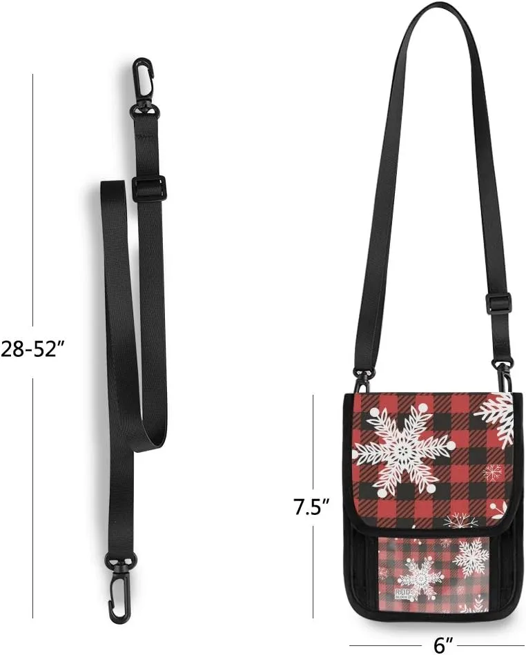 ALAZA Snowflakes Red Black Buffalo Plaid Check Small Crossbody Wallet Purse Cell Phone Bag Rfid Passport Holder with Credit Card Slots