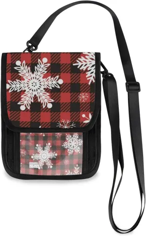 ALAZA Snowflakes Red Black Buffalo Plaid Check Small Crossbody Wallet Purse Cell Phone Bag Rfid Passport Holder with Credit Card Slots