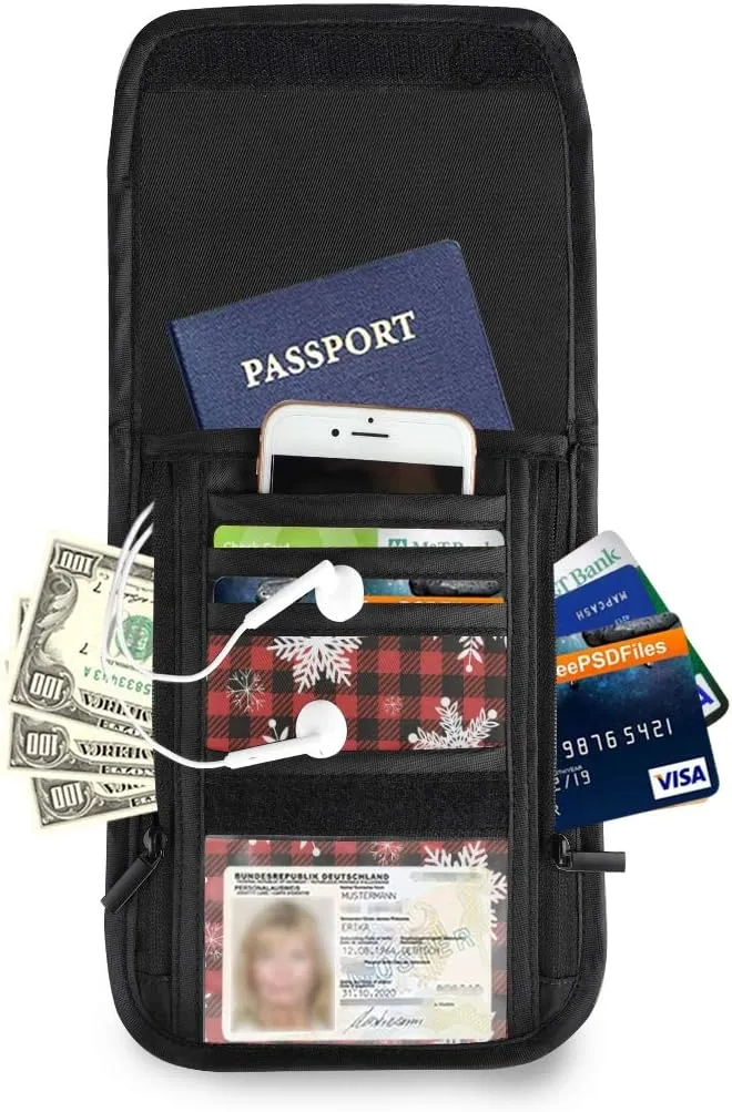 ALAZA Snowflakes Red Black Buffalo Plaid Check Small Crossbody Wallet Purse Cell Phone Bag Rfid Passport Holder with Credit Card Slots